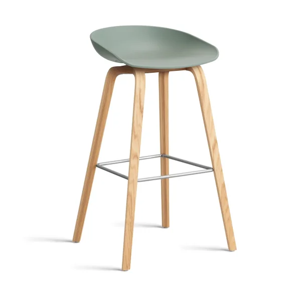 HAY About a Stool AAL32 High 2.0 bar stool lacquered oak base Fall green-stainless steel footrest