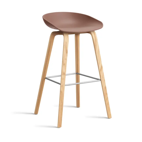 HAY About a Stool AAL32 High 2.0 bar stool lacquered oak base Soft brick-stainless steel footrest