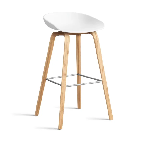 HAY About a Stool AAL32 High 2.0 bar stool lacquered oak base White-stainless steel footrest