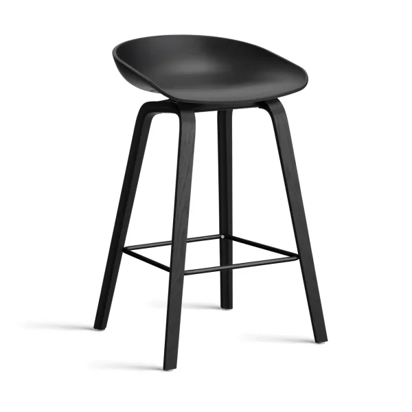HAY About a Stool AAL32 Low 2.0 bar stool black oak base Black-black steel footrest