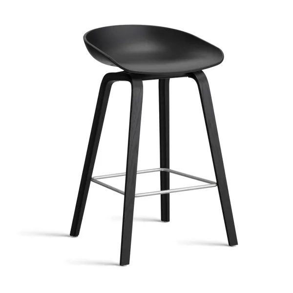 HAY About a Stool AAL32 Low 2.0 bar stool black oak base Black-stainless steel footrest