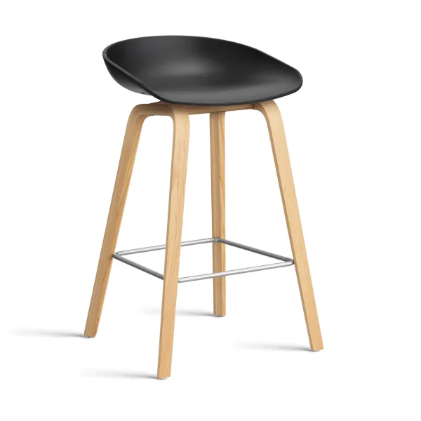 HAY About a Stool AAL32 Low 2.0 bar stool lacquered oak base Black-stainless steel footrest