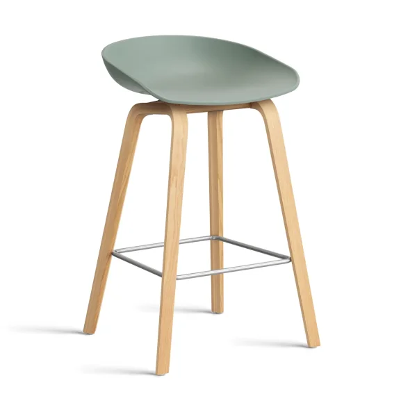 HAY About a Stool AAL32 Low 2.0 bar stool lacquered oak base Fall green-stainless steel footrest