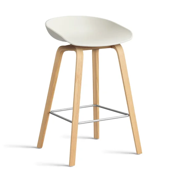 HAY About a Stool AAL32 Low 2.0 bar stool lacquered oak base Melange cream-stainless steel footrest