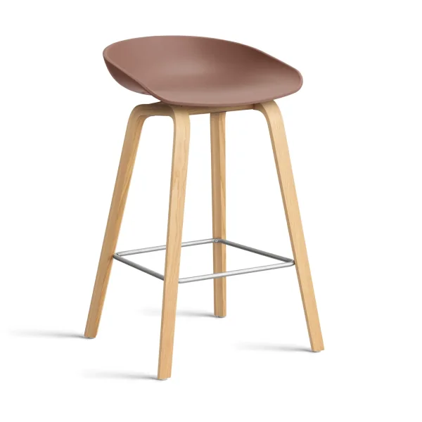HAY About a Stool AAL32 Low 2.0 bar stool lacquered oak base Soft brick-stainless steel footrest