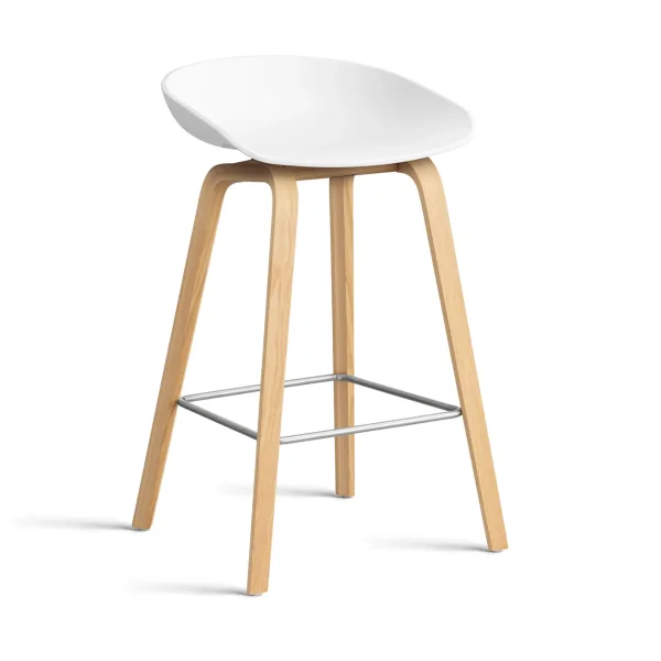HAY About a Stool AAL32 Low 2.0 bar stool lacquered oak base White-stainless steel footrest