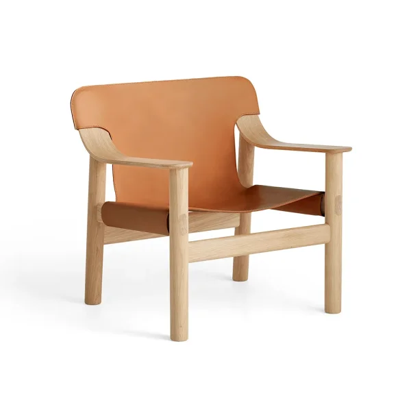 HAY Bernard lounge chair leather Brandy, water-based lacquered oak frame