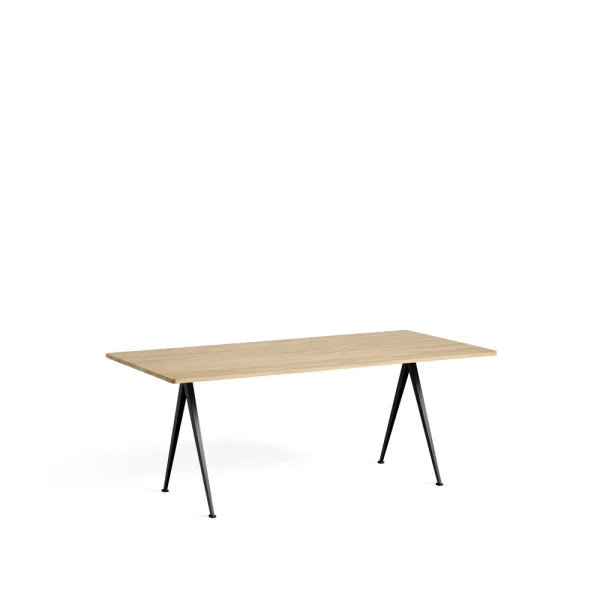 HAY Pyramid 02 dining table Oak matte lacquered-190x85 cm-black steel frame