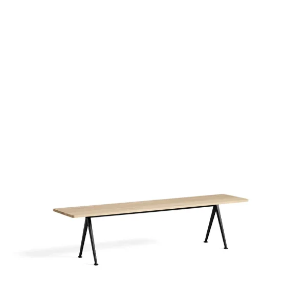 HAY Pyramid bench Oak matte lacquered-190 cm-black steel frame
