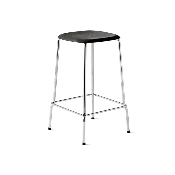 HAY Soft Edge 30 Low bar stool Black oak-chrome frame
