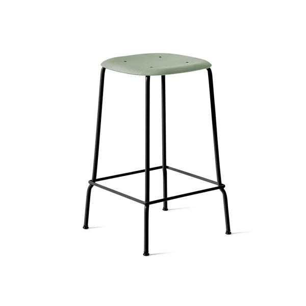 HAY Soft Edge 30 Low bar stool Dusty green, black steel frame