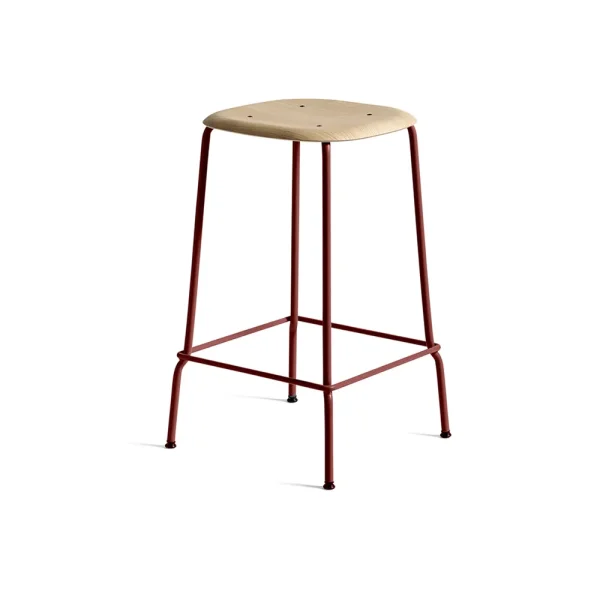 HAY Soft Edge 30 Low bar stool Oak-fall red steel frame