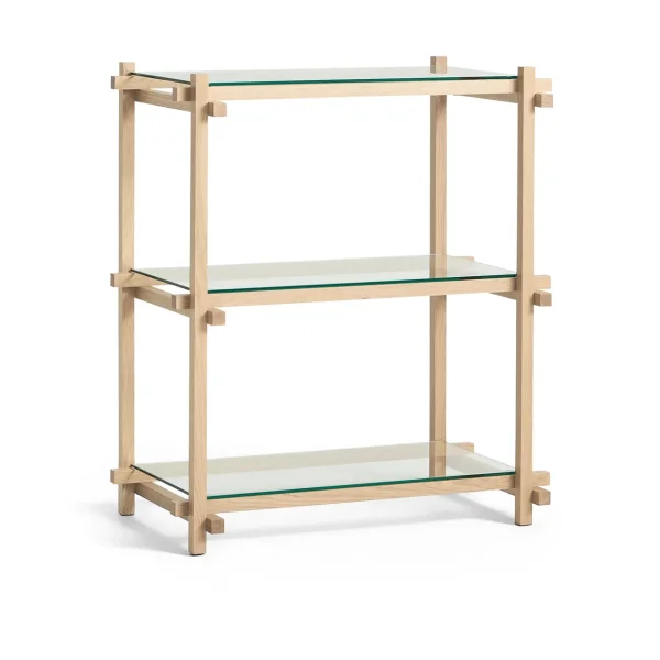 HAY Woody Column shelf Oak-clear glass, low