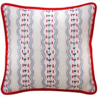 Hearty Denim, Sustainable Feather, Cushion - Andrew Martin Kit Kemp Eco-conscious & Linen & Linen Blend Floral & Stripe