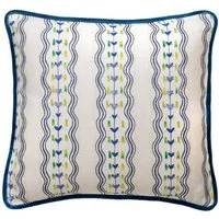 Hearty Indigo, Sustainable Feather, Cushion - Andrew Martin Kit Kemp Linen & Linen Blend Floral & Stripe