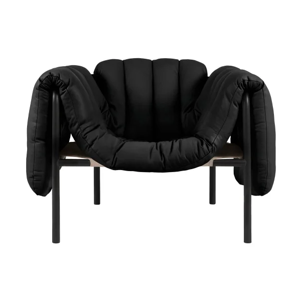 Hem Puffy lounge chair Black leather-black grey
