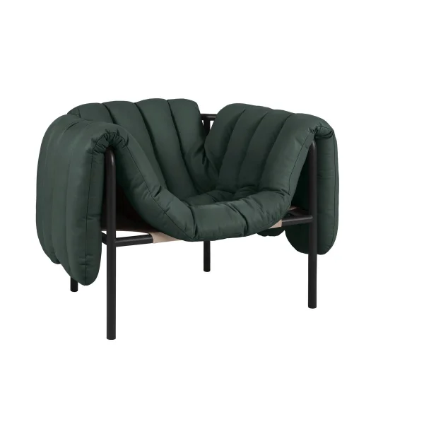 Hem Puffy lounge chair Dark green leather-black grey