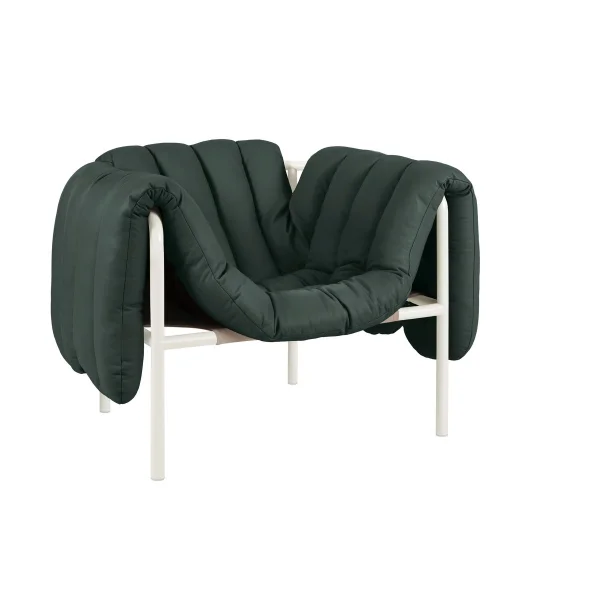 Hem Puffy lounge chair Dark green leather-cream