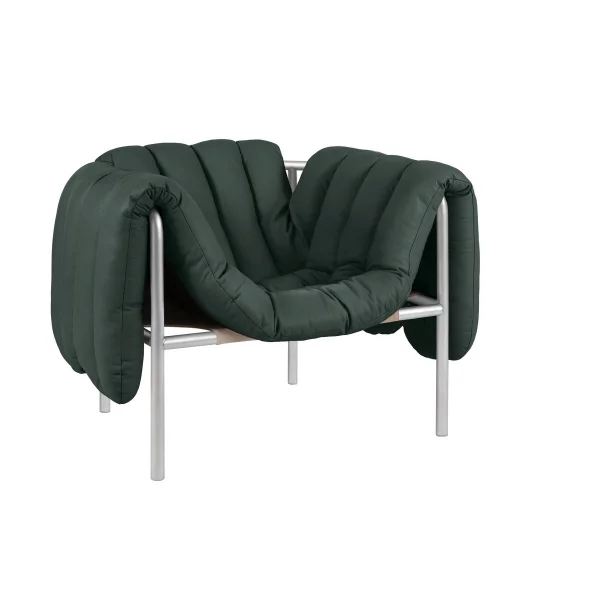 Hem Puffy lounge chair Dark green leather-stainless steel