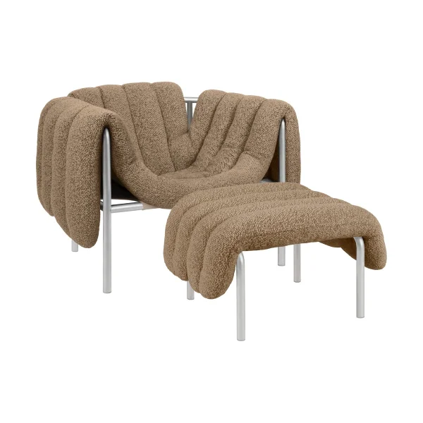 Hem Puffy lounge chair + ottoman Sawdust-stainless steel