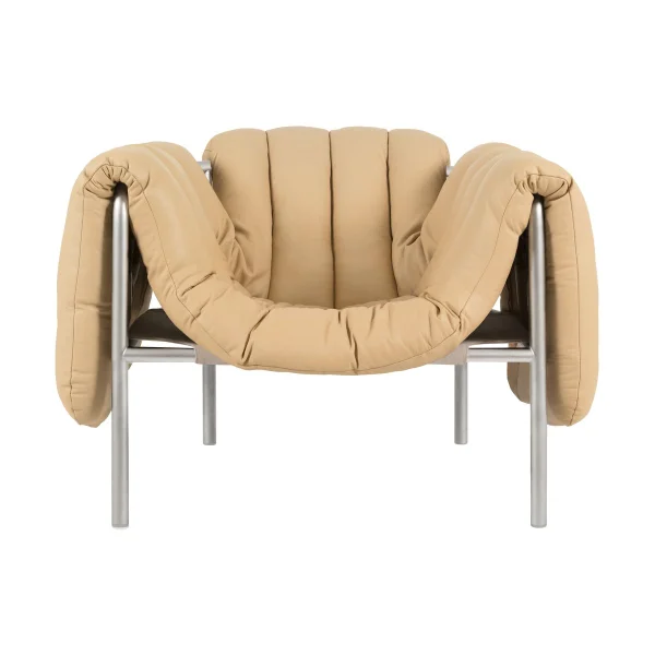 Hem Puffy lounge chair Sand leather-stainless steel