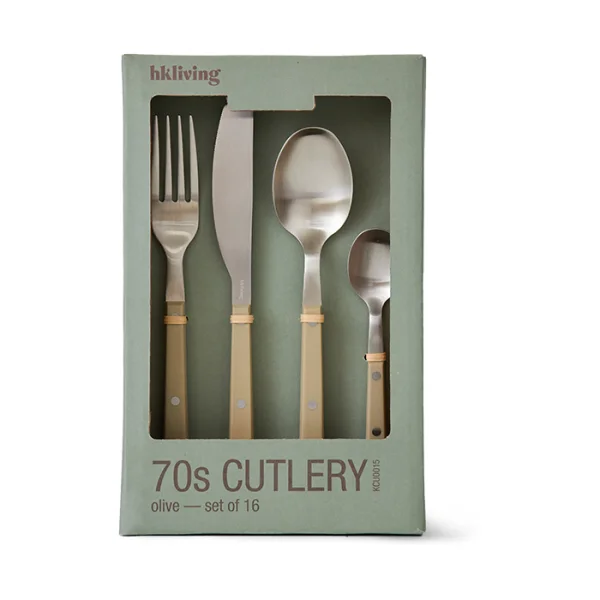 HKliving 70's cutlery set 16 pieces Olive