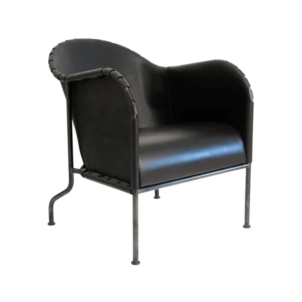 Källemo Bruno armchair Core leather black - black oxidized steel frame