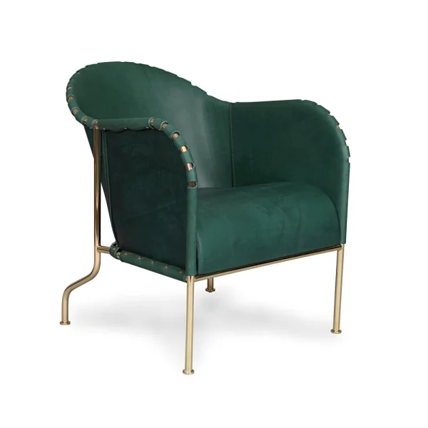 Källemo Bruno armchair Core leather bottle-green–brass frame