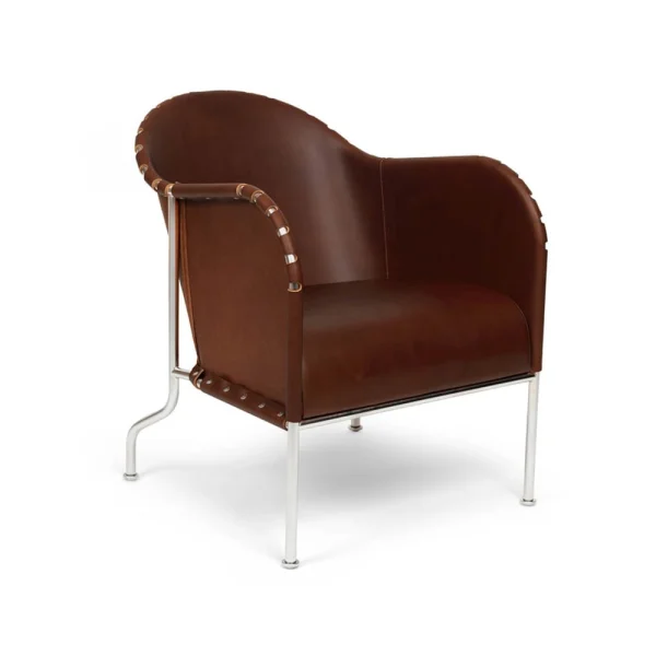 Källemo Bruno armchair Core leather brown-vintage-chrome frame