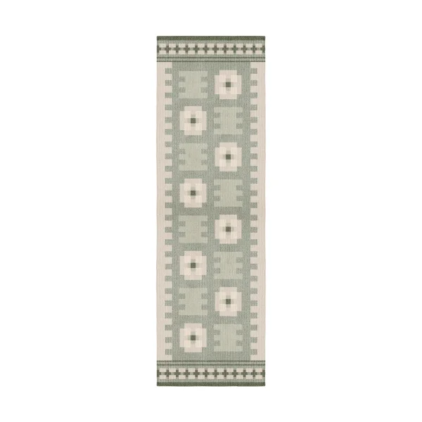 Layered Röllakan Selma wool rug Sage, 75x240 cm