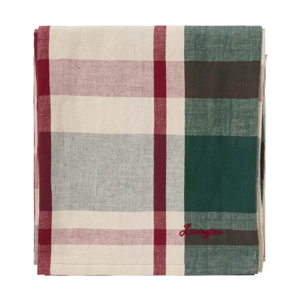 Lexington Green-red checked linen/cotton tablecloth 150x350 cm