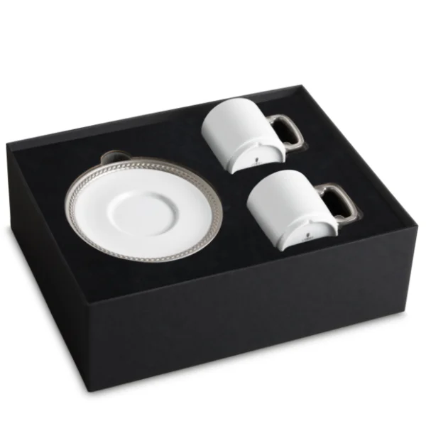 L'Objet | Soie Tressée Espresso Cup + Saucer (Set of 2) | Platinum