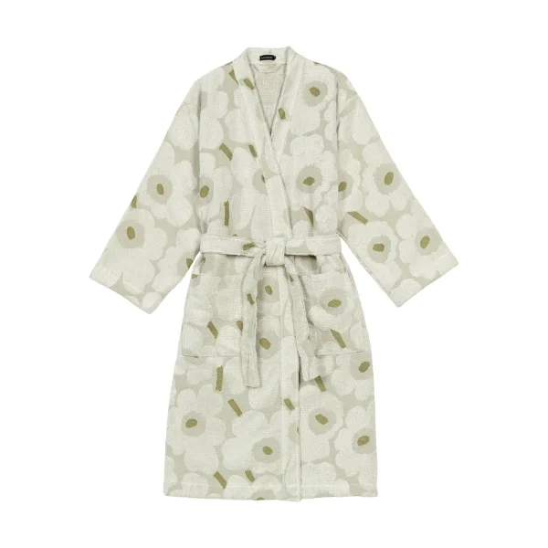 Marimekko Pieni Unikko bathrobe L Green umber-cream