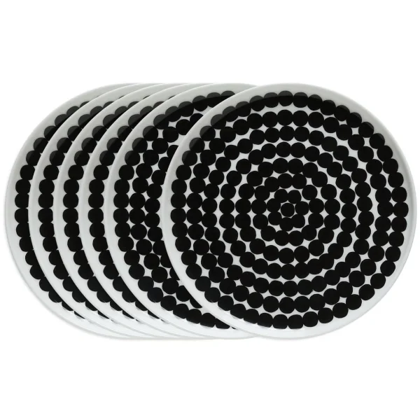 Marimekko Räsymatto plate 20 cm, 6-pack black-white Räsymatto plate 20 cm, 6-pack black-white