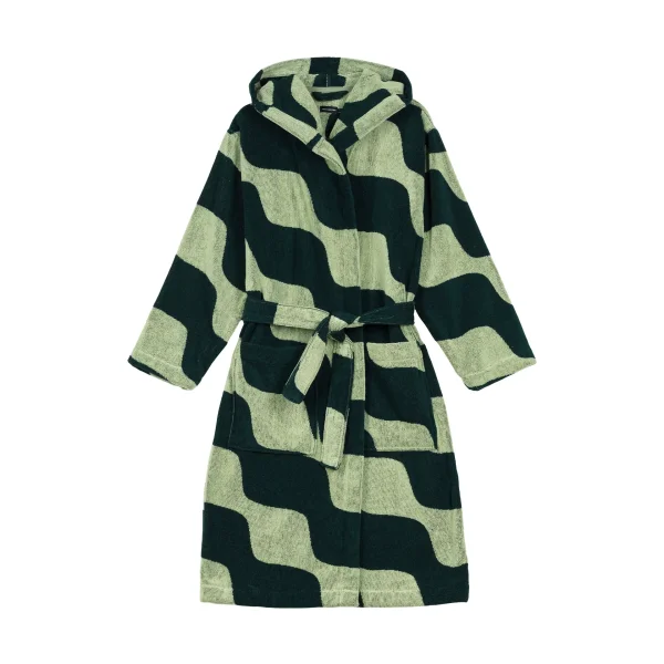 Marimekko Taifuuni cotton bathrobe Pear-dark green, S