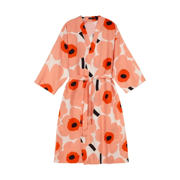 Marimekko Unikko bathrobe L/XL Off white-coral-orange red-charcoal