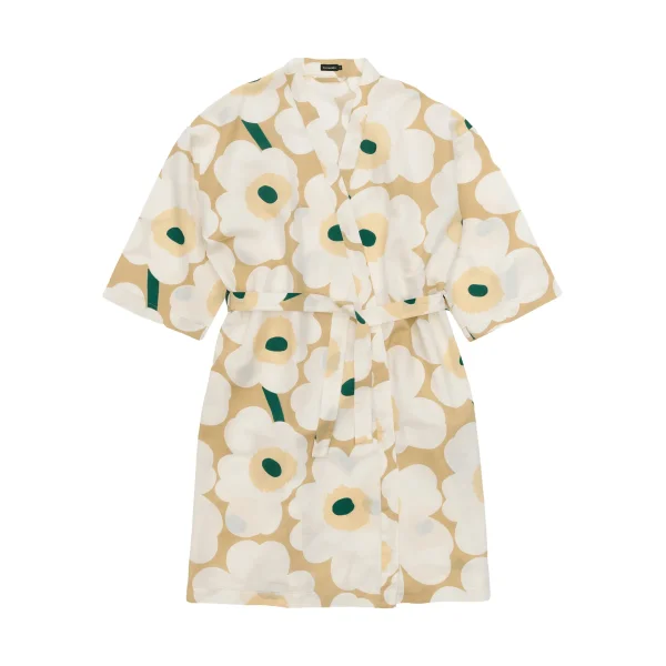 Marimekko Unikko bathrobe S/M Sand-off white-hay-emerald, L/XL