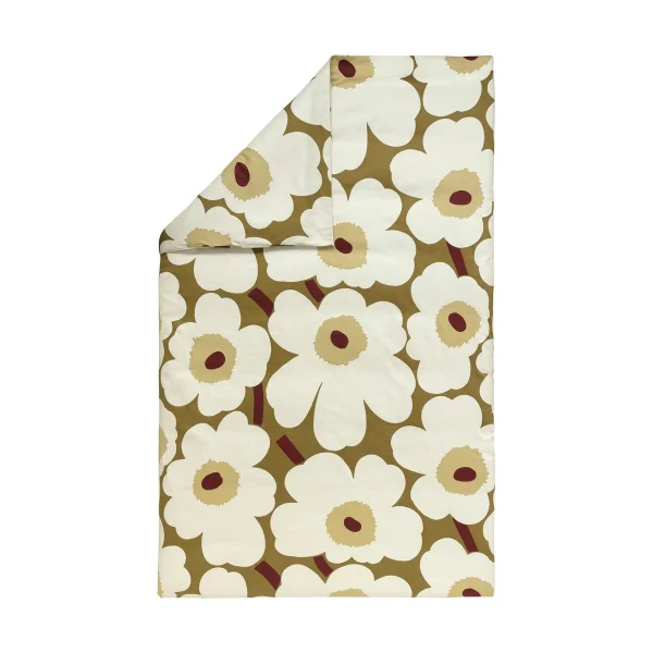 Marimekko Unikko duvet cover satin 150x210 cm Green umber-cream