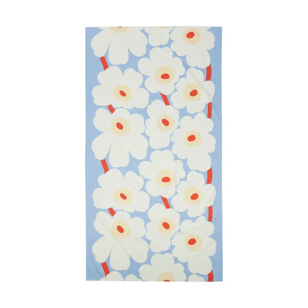 Marimekko Unikko tablecloth Light blue-off white-melon-orange red, 135x250 cm