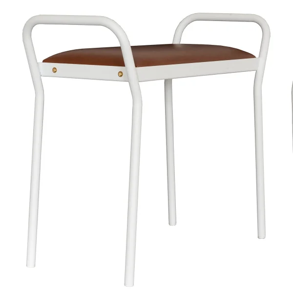 Maze Anyone stool White with vintage cognac leather