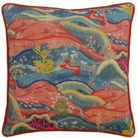 Meadow Multi, Sustainable Feather, Cushion, Meadow - Andrew Martin Kit Kemp Linen & Linen Blend Embroidered & Animal & Floral