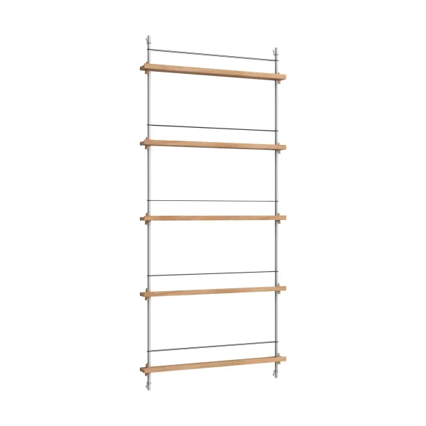 MOEBE Magazine Shelving magazine rack Oak-stainless steel, 85x180x7 cm, MS.180.1