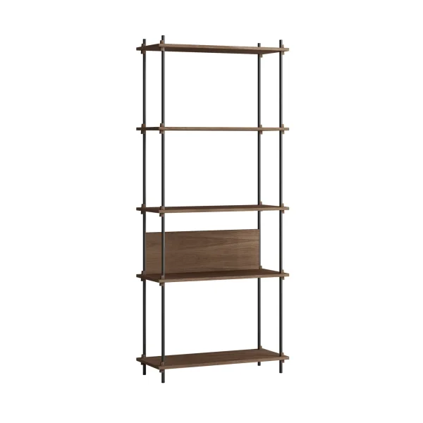 MOEBE Shelving System classic shelf Smoked oak-black, 86x200x35 cm, S.200.1.A
