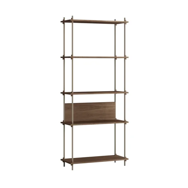 MOEBE Shelving System classic shelf Smoked oak-warm grey, 86x200x35 cm, S.200.1.A