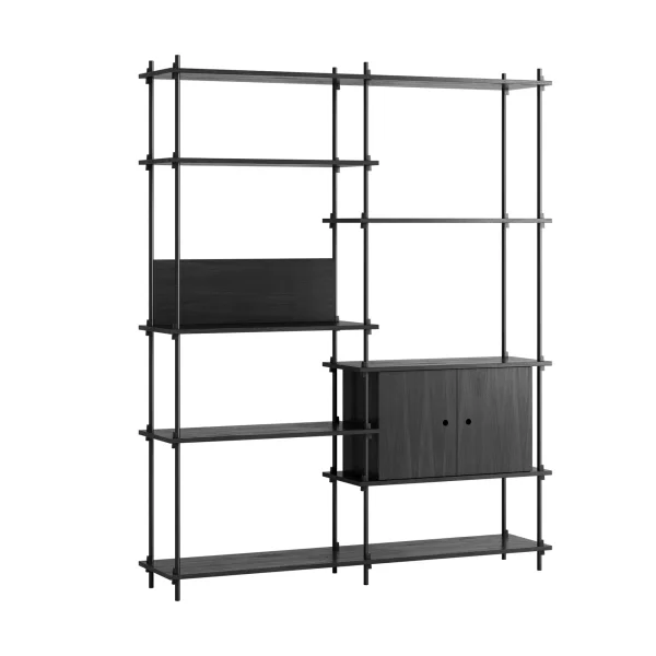 MOEBE Shelving System shelf with cabinet Black, 163x200x35 cm, S.200.2.C