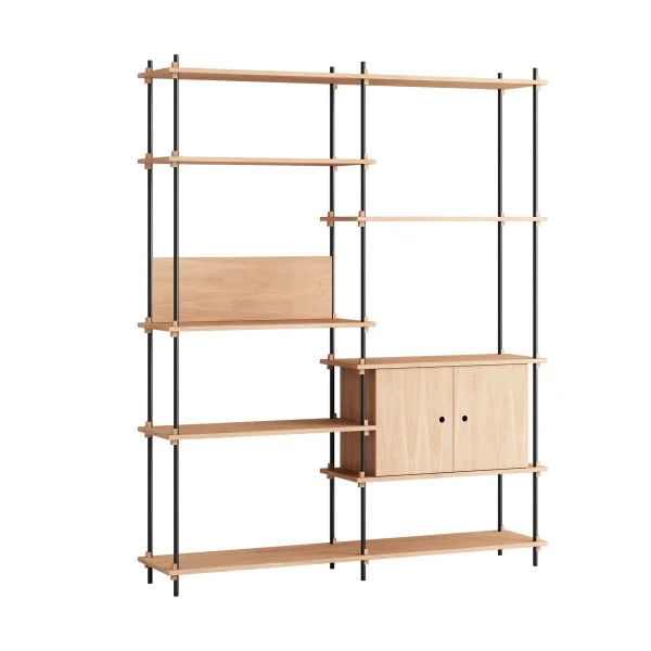 MOEBE Shelving System shelf with cabinet Oak-black, 163x200x35 cm, S.200.2.C
