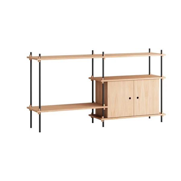 MOEBE Shelving System shelf with cabinet Oak-black, 163x85x35 cm, S.85.2.C