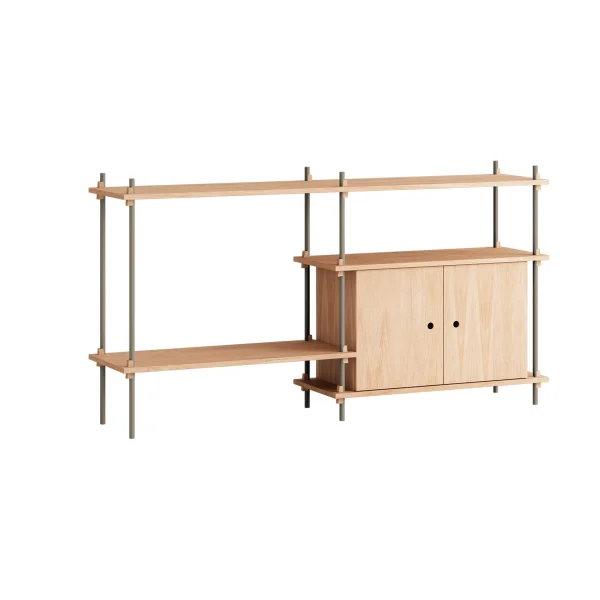 MOEBE Shelving System shelf with cabinet Oak-warm grey, 163x85x35 cm, S.85.2.C