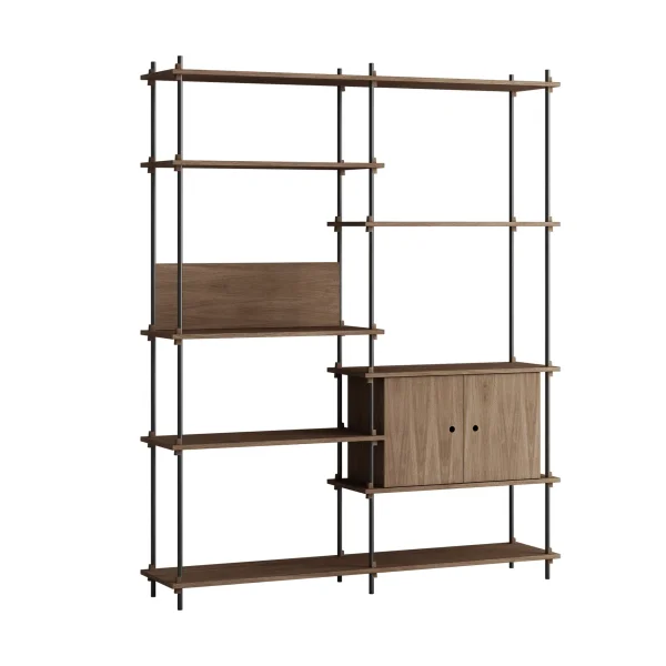 MOEBE Shelving System shelf with cabinet Smoked oak-black, 163x200x35 cm, S.200.2.C