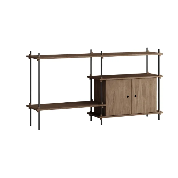 MOEBE Shelving System shelf with cabinet Smoked oak-black, 163x85x35 cm, S.85.2.C